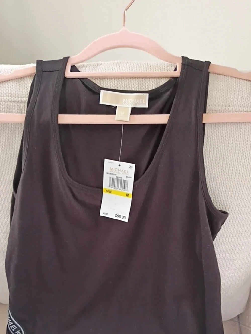 Michael Kors Black Tank Dress with Logo Tape Accent